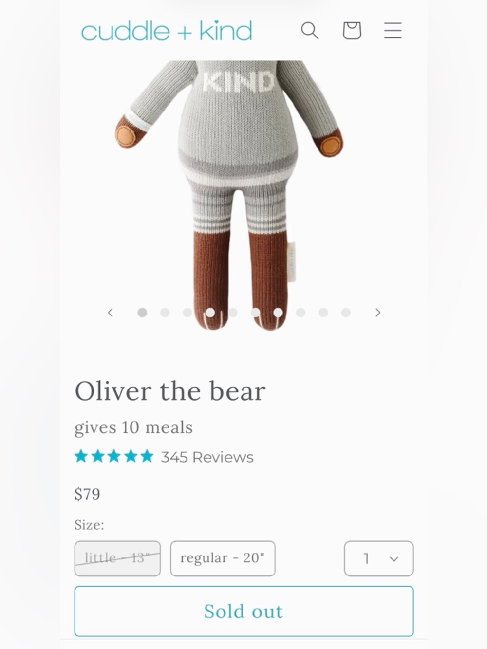 Cuddle + Kind Oliver the Bear 13” Hand Knit Doll OOS